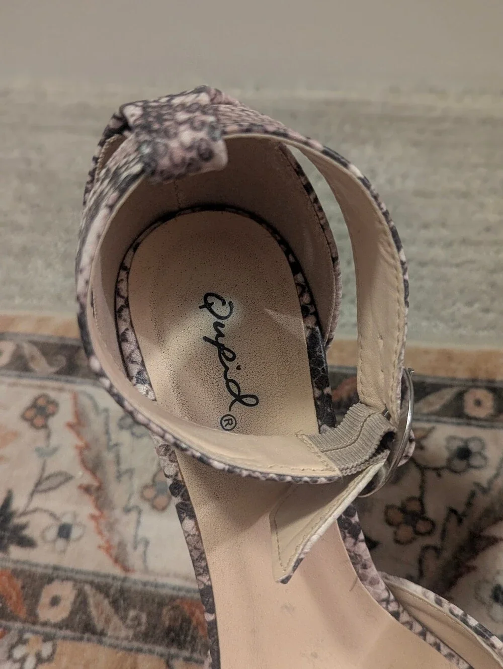 Snake Print Ankle Strap Block Heels